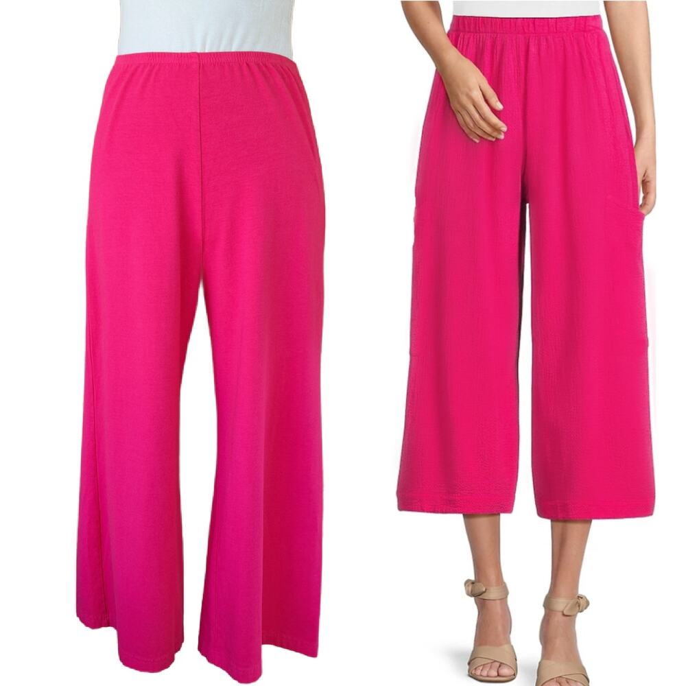 Bryn Walker Hot Pink Cropped Wide Leg Palazzo Pant XS Cotton Jersey Pullon